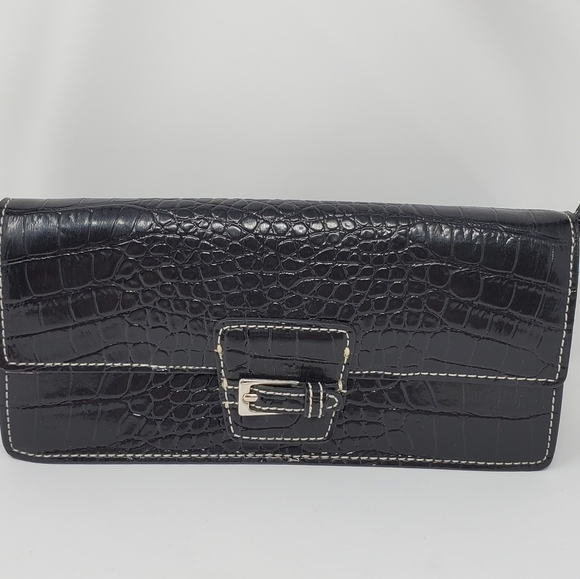 VINTAGE LIZ CLAIBORNE MINI PURSE SHOULDER BAG FAUX CROC LEATHER PINK INTERIOR - Picture 5 of 16